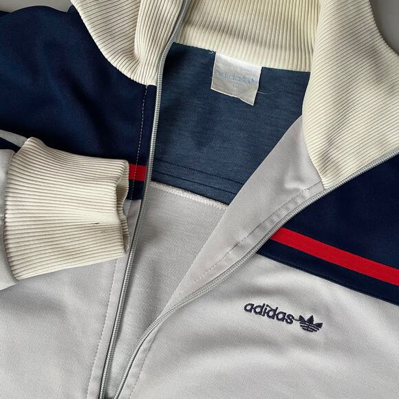 Vintage 80s Adidas Trefoil Logo Zip Front Track Jacket Large Made in Taiwan - Picture 2 of 9